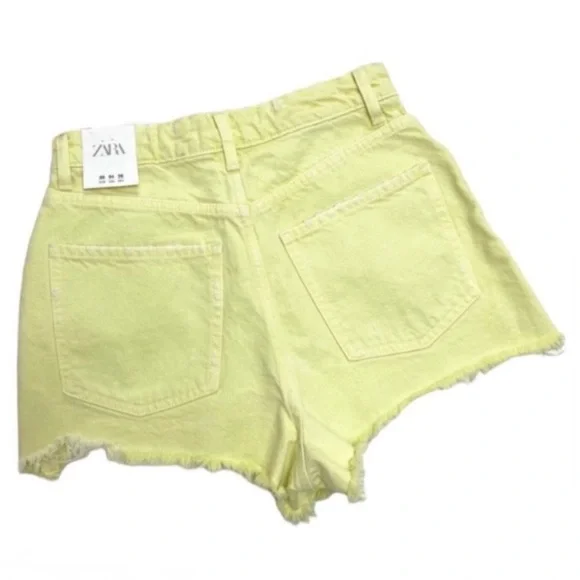 ZARA Frayed High Rise Distressed Denim Shorts Lemon Yellow Size 4 New with Tag - Picture 6 of 8